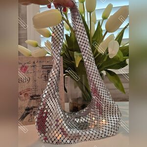 ZARA METALLIC MESH SILVER SHOULDER BAG HALF MOON